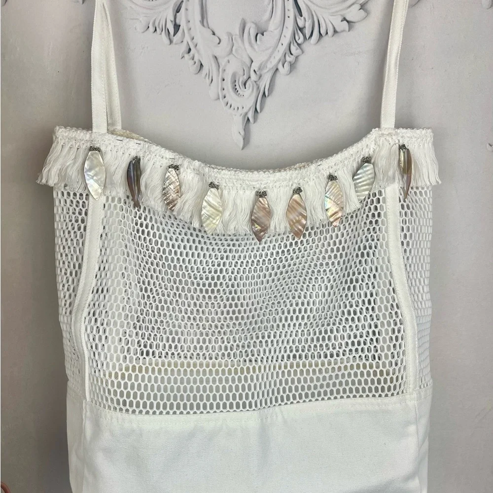 Aruba Bohemian Embellished Fringe Seashell Double Handle Shoulder Tote Bag